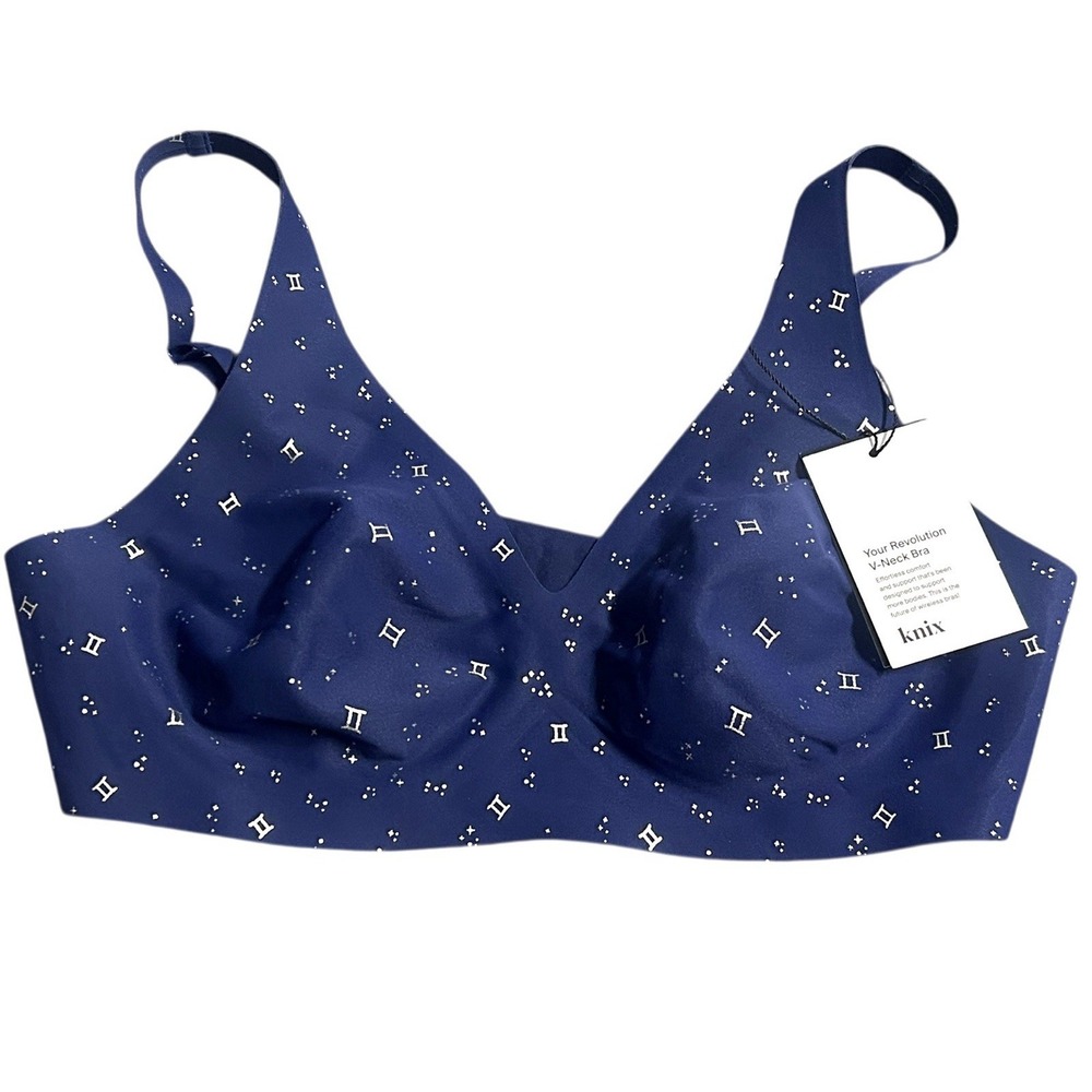 Knix Revolution V-Neck Bra Gemini Blue Large Celestial Horoscope 36A 36B 36C